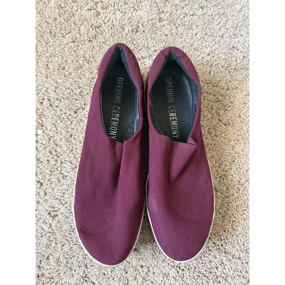 Opening Ceremony Mens Burgundy Canvas Platform Slip On Sneakers Shoes EU 40‎